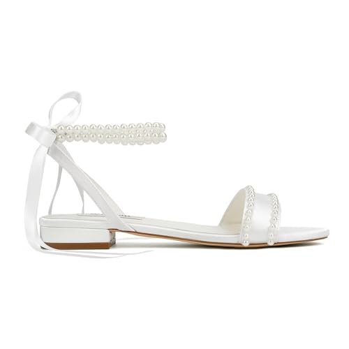 Wedding Flats Pearl Sandals Flat Wedding Shoes for Bride Open Toe Bridal Flats4