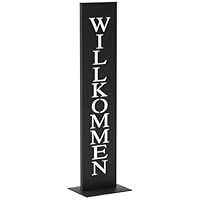 LOFTPLUS Schwarz Metall Willkommen-Schild for Garten-Deko - 71CM Handgefertigt Wetterfest Metallschild, Stilvolle Deko für Haustür, Garten, Terrasse, Hochzeit