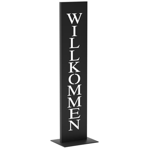 LOFTPLUS Schwarz Metall Willkommen-Schild for Garten-Deko - 71CM Handgefertigt Wetterfest Metallschild, Stilvolle Deko für Haustür, Garten, Terrasse, Hochzeit