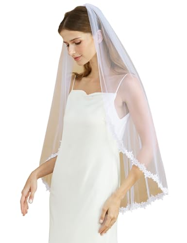 Velo de novia punta de dedo blanco marfil tul suave monocapa con peine