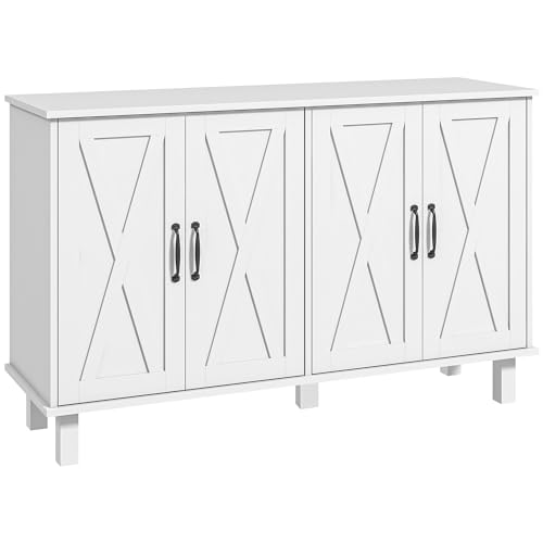 HOMCOM Buffet Bas Meuble de Rangement Buffet de Cuisine 2 placards Double Porte avec étagères réglables en Hauteur Style Campagne 120 x 37 x 75 cm - Blanc