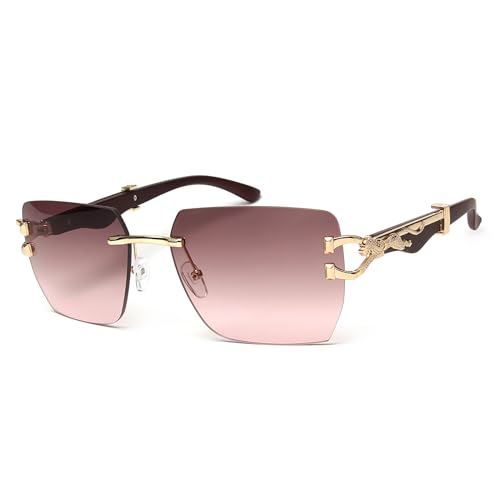 KENBO Rimless Rectangle Sunglasses for Men Women Shades Eyewear Frameless Y2K Glasses