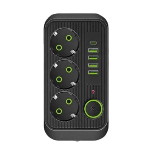 PAGJHRFJG Tomas de CA Regleta de Enchufes Múltiples USB y de Corriente Tipo C con Cable de Extensión de 3 Metros Enchufe Europeo Negro