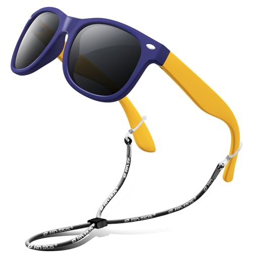 RIVBOS Kids Sunglasses Polarized UV Protection Flexible Rubber Glasses Shades with Strap for Boys Girls RBK004