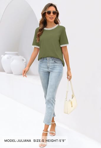 MEROKEETY Women's Summer Tops 2026 Short Sleeve Casual Trendy Striped Color Block T Shirts Loose Blouse