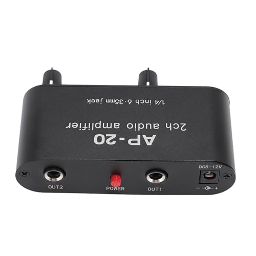 2 Channel Sound Amplifier, Balanced 1/4 Inch 6.35mm Gain Independent Adjustment Sound Amplifier Preamplifier, Compatible with Sound Instruments Microphones Amplifiers Preamplifiers
