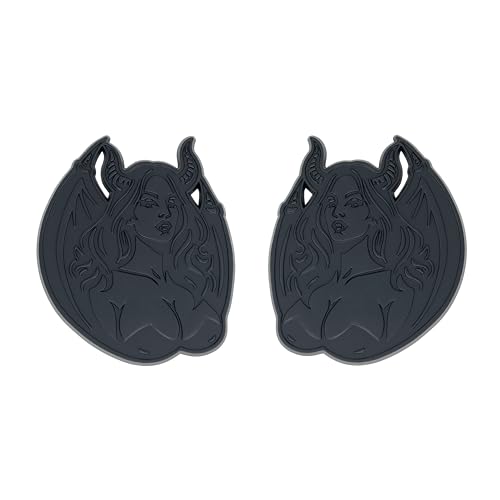 Image of Succubus Emblem, Devil Girl Demon Goddess 3D Badge, Dark Gothic Lilith Style Auto, Custom 3D Exterior Automotive Accessories, Universal Fit for Car, Truck, SUV (Set of 2) (Matte Black)