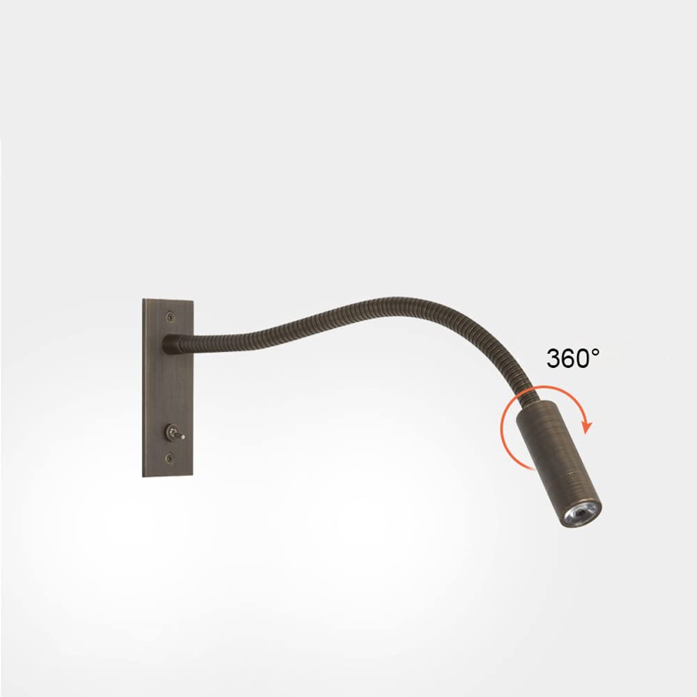 Genérico Lámpara De Pared De Lectura De 5 W, Haz Estrecho De 25 Grados | Diseño Con Cuello De Cisne Ajustable, Toma De Corriente Empotrada, Para Dormitorios Y Estudios