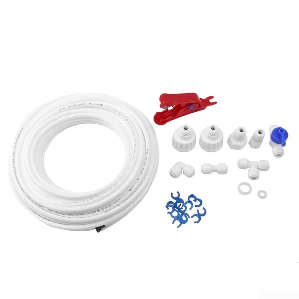 GLFLOW Kit de accesorios de tubería de agua de conexión rápida de 1/4 pulgadas con válvula para conectar filtro RO, refrigerador, máquina de hielo y cafetera, manguera blanca de 20 m