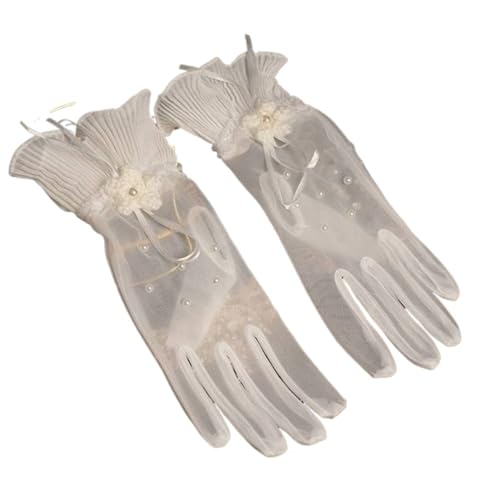 Guantes de satén blanco de boda con lazo dulce y encaje para mujer pack de 3 pares