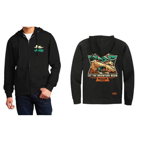 Jeep Dunes Full Zip Hoodie for Men – Black Cotton Blend Fleece Grille & Desert Graphic – Officially Licensed