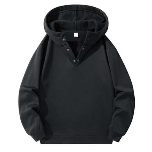 Mens Sweatshirts Snap Button Long Sleeve Pullover Hoodies Fleece Winter Casual Solid Color Hooded Sweatshirt4