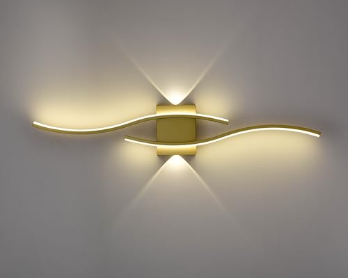 Image of DEYNITE Modern Gold Creative Wave Strip Led Wall Light Fixture Industrial Wall Sconce for Bathroom Hallway Staircase Entryway 3000K Warm Light