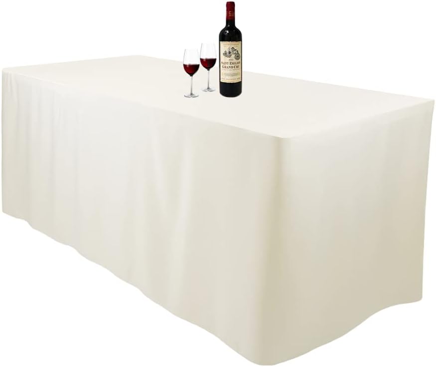 Waysle 6 Feet (L x W: 72"x30") Rectangle Fitted Tablecloth for Wedding Party Banquet,Polyester Cloth Fabric Cover, Ivory