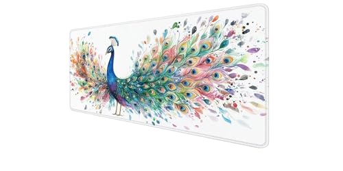 Tapis de souris XXL 1600x800x3 mm paon oiseau avec bords cousus pour pc portable