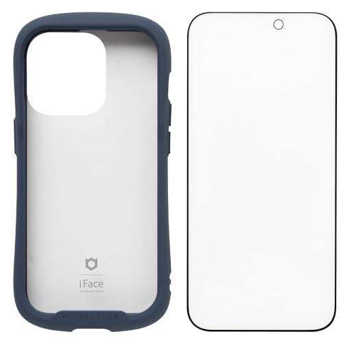 iFace Reflection iPhone 15 Pro ケース クリア 強化ガラス (ネイビー) ガラスフィルム アンチグレア セット【アイフェイス アイフォン15プロ 保護フィルム 透明 耐衝撃 クリアケース 韓国 ストラップホール】
