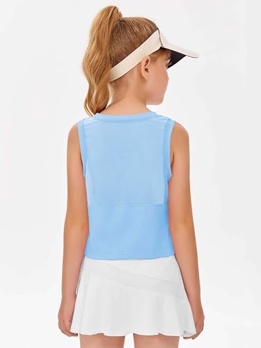 Image of Haloumoning Girls Athletic Tank Tops Kids Sleeveless Crop Tops Mesh Back Workout Cute Sports Shirts 5-14 Years