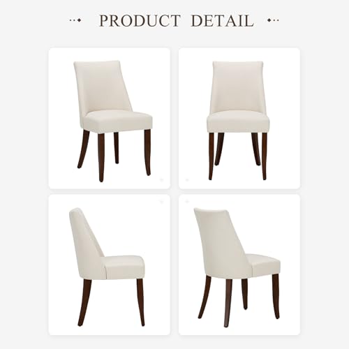 COLAMY Upholstered Dining Chairs Set of 4, Mid Century Modern Kitchen Chairs with Back, Farmhouse Fabric Side Dining Room Chairs with Wood Legs for Dining Room Restaurant, Beige