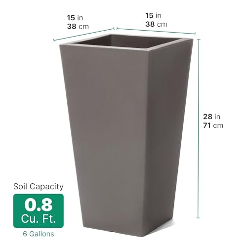 Step2 Tremont Tall Square Tapered Planter, 28" 2-Pack, Indoor/Outdoor Plants, Efficient Drainage, Durable Resin, Dark Cedar by Step2 - Image 9