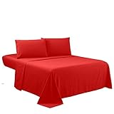 Sfoothome Queen Sheets Set - Hotel Luxury 4-Piece Bed Set, Extra Deep Pocket, 1800 Series Bedding Set, Wrinkle & Fade Resistant, Sheet & Pillow Case Set (Queen, Red)