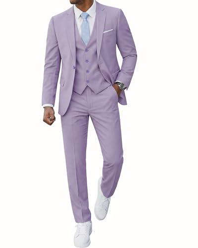 MrSure Men's 3 Piece Suit Blazer Lavender