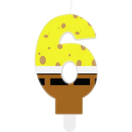 Velas de 6º Cumpleaños de Bob Esponja, Vela Amarilla con Número 6 de Bob Esponja para Tarta, Decoraciones de 6º Cumpleaños para Niñas y Niños, Decoraciones de Fiesta Temática de Dibujos Animados de