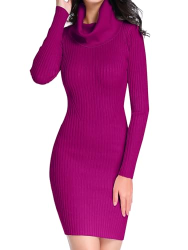 Image of v28 Sweater Dress for Women Ribbed Knit Fitted midi Sexy Fall Winter Bodycon Cowl Neck Dresses