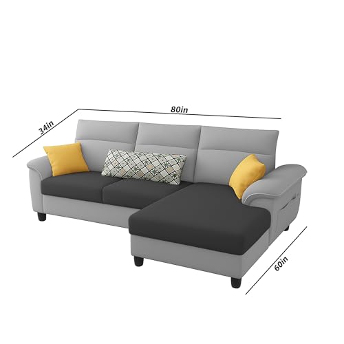 Image of Casaliving Seams RHS 4 Seater L Shape Sofa for Living Room (Black Grey Fabric) Premium Fabric Sofa