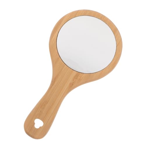 Espejo de maquillaje portátil de madera pequeño redondo miniatura 7
