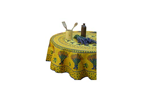 Promo Linge Nappe De Table Anti-Tâches Ronde 180cm - Bouquet De Blé Jaune Vif