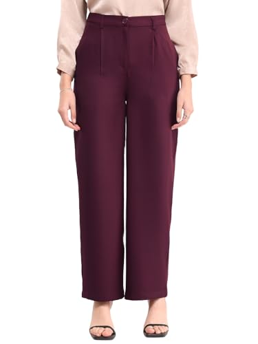 Image of FableStreet Women's Formal Trousers | High-Rise Pleated Wide-Leg Design | Solid Pattern with Plain Weave | Comfortable Office Wear for Business Meetings & Formal Events