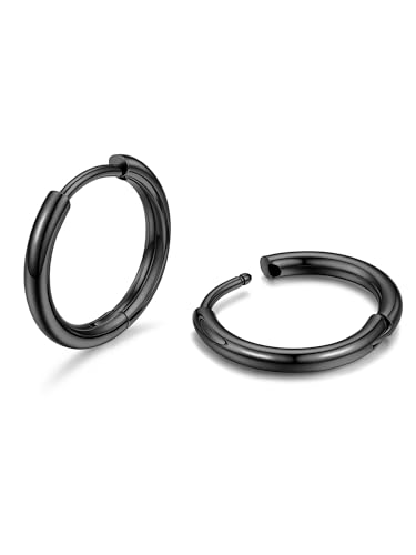 PROSTEEL Mens Hoop Earring 12mm Stainless Steel Small Black Hoop Earrings for Men Hypoallergenic & Non Tarnish Earring Jewelry with Gift Box
