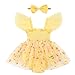 TITKKOP Baby Girl Tulle Romper|Newborn Summer Bodysuit|First Birthday Photo Shoot|Cake Smash Outfit for Infants(yellow-beige flower,3-6M)