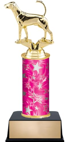 10" Fox Hound Dogs Trophies - Custom Engraved Dog Pink and Silver Star Column Trophy Awards