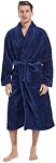 Inner Wish Mens Plush Fleece Robe, Cozy Warm Bathrobe Fuzzy Male Spa Long Robe With Pockets