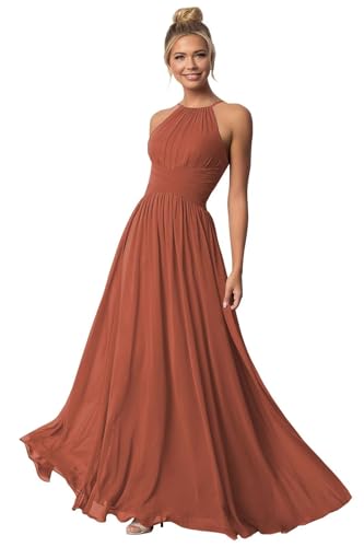 Chiffon Halter Bridesmaid Dresses for Wedding Long Spaghetti Straps A Line Formal Evening Prom Party Gown