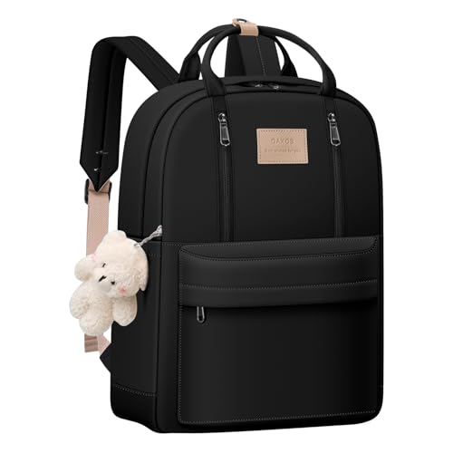 GAXOS Cute Backpack for School Aesthetic Backpack Purse for Women Girls Black Book Bag Korea Style Bookbag