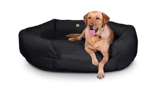 Image of K9 Ballistics Tough Ripstop Oval Bolster Dog Bed, Large, Black | Calming Round Den Shape, Durable & Scratch Resistant, Machine Washable