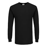 Portwest B123 T Shirt Thermique Homme Manches Longues sous Vêtement Chaud Maillot de Corps Couche de Base Col Rond Poignets Côtelés Travail Hiver Extérieur, Noir, M