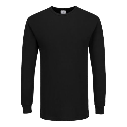 Portwest B123 T-Shirt Thermique Homme Manches Longues sous-Vêtement Chaud Maillot de Corps Couche de Base Col Rond Poignets Côtelés Travail Hiver Extérieur, Noir, M