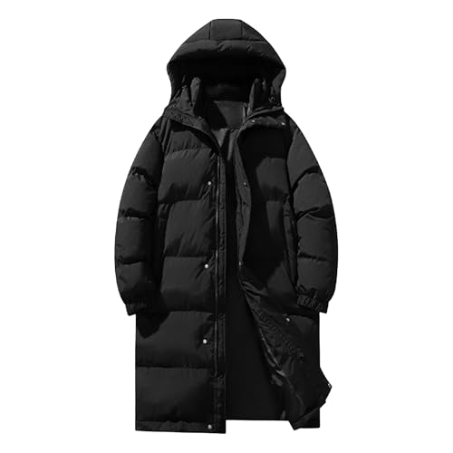 Abrigos largos de invierno para hombre acolchados con capucha ajustable color negro clásico