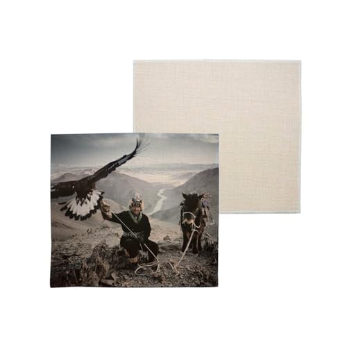 sous Verre en Lin - Chasseur Altai Mongolie Aigles Montages Vallee Photo Exceptionnelle - 1 unité (100 x 100 mm)