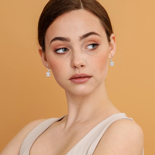 Cubic Zirconia Earrings Princess Cut Leverback Earrings Silver Dangle Earrings Drop Earrings Bridesmaids Earrings Diamond Earrings for Women2