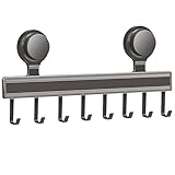 vinlley Rotierende Hakenleiste 360° | 8—12 Haken Saugnapf Hakenleiste ohne Bohren | Max. Tragkraft 20 kg | Edelstahl‑Alu Küchen‑Organizer für Utensilien & Handtücher