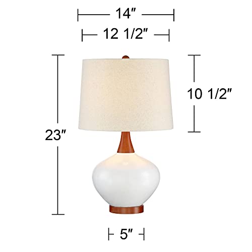 360 Lighting Brice Mid Century Modern Accent Table Lamp 23" High Ivory Ceramic Wood Neck Off White Tapered Drum Shade For Bedroom Living Room House Home Bedside Nightstand Office Family #TOP3
