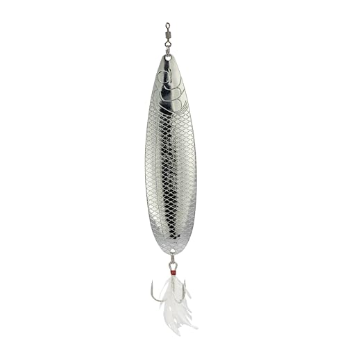 6th Sense Magnum Spoon 170 â€“ Bass Fishing Lure | 7" Oversized Flutter Spoon with Flat-Fall Action, Feathered Treble Hook, and Premium Rust-Resistant Components (Chrome Shad)
