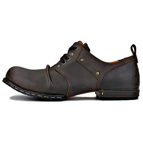 Image of OSSTONE Moto Boots for Men Fashion lace-up Leather Chukka Boots Casual Shoes OS-6015-1-RED-BROWN-R