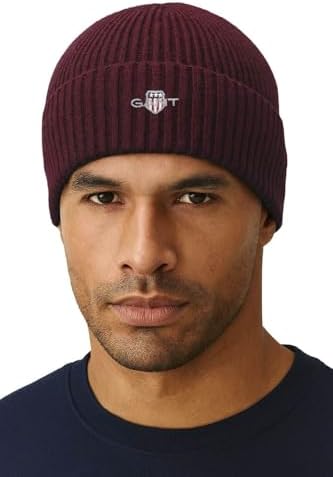 GANT Unisex Cotton Blend Logo Beanie Hat, Plumped Red, One Size