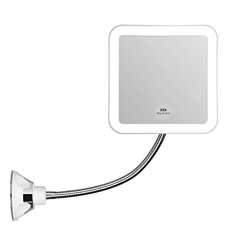 Orange Tech Flexible Gooseneck 8" LED Lighted 7x Magnifying Makeup Mirror,Bathroom Magnification Vanity Mirror with Suction Cups, Travel Mirror with 360 Degree Swivel,Daylight,Battery Operated