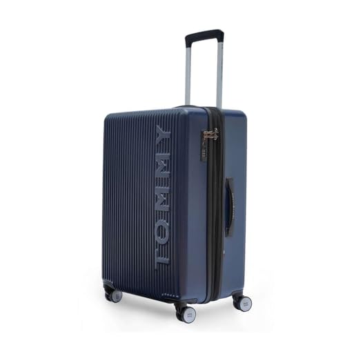 Image of Tommy Hilfiger Medium Hard Luggage Empire X - Navy | Check-in Trolley Bag with TSA Lock | 360 Spinner Double Wheels | Telescopic Handle | Polycarbonate Shell Suitcase | 68cm | 63L Capacity